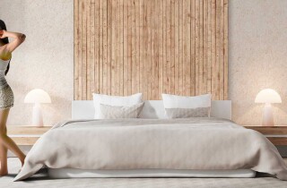 Zeigt ein Schlafzimmer mit Wema-Wanddesign, ein Beispiel von 150 Designs.